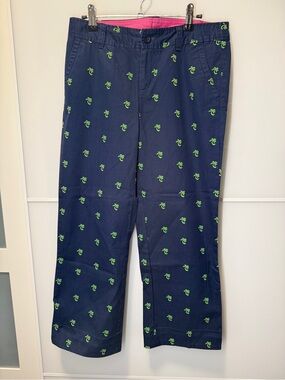 Lilly Pulitzer Navy Chino Pants with Lime Palm Motif